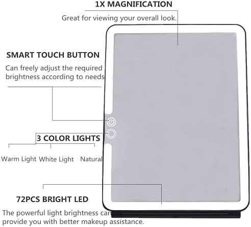 deweisn Folding Lighted Makeup Mirror with 72 LEDs 3 Colors Light Modes USB Rechargable 1800mA Batteries Portable Ultra Thin Compact Vanity Mirror