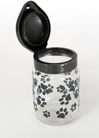 Lixit® Dog Treat Plastic Jar - Airtight Food and Treat Storage Jars for Dogs, Cats, Small Animals and Birds - Made in USA (Paw Prints - Gray, 64 Ounce)