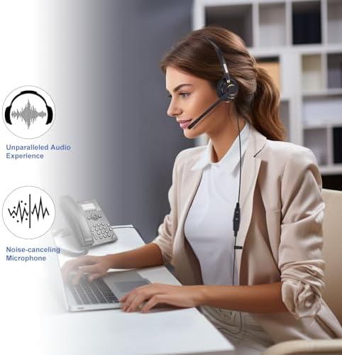 Arama RJ9 Telephone Headset for Cisco IP Phones, Mic Mute&Volume Control