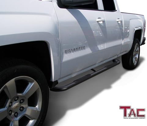 TAC Side Steps Fit Chevy Silverado/GMC Sierra 1999-2018 1500 & 1999-2019 2500/3500 Extended/Double Cab (Excluding C/K Classic) (Body Mount) Truck Pickup 3" Black Side Bars Nerf Bars 2 Pieces