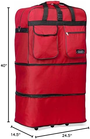 40" RED Large Expandable Rolling 6 Wheeled Duffel Bag Spinner Suitcase Luggage