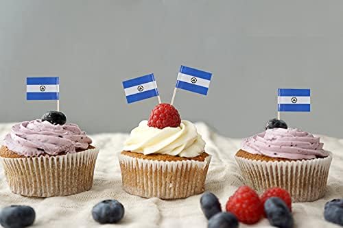 JBCD Nicaragua Toothpick Flag Nicaraguan Mini Small Cupcake Topper Flags, 100 pcs