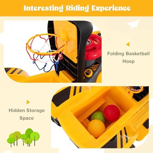 Costzon Ride on Excavator, Ride on Construction Vehicles w/Helmet, 3 Toy Stones, Realistic Sound, Adjustable Bucket & Under Seat Storage, Bulldozer Ride on Toy Gift for Kids Boys & Girls