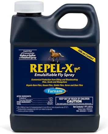 Farnam Repel-X pe Fly Spray Concentrate for Horses & Dogs, 16 oz | Makes 4 Quarts,Repels barn flies, gnats, mosquitoes, ticks, and lice as a concentrated that mixes with water