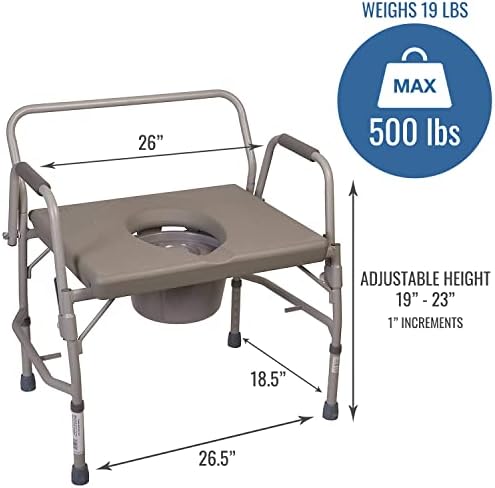 DMI Bedside Commode, Portable Toilet, Commode Chair, Raised Toilet Seat with Handles, Holds up to 500 Pounds with Included 7 qt Commode Bucket