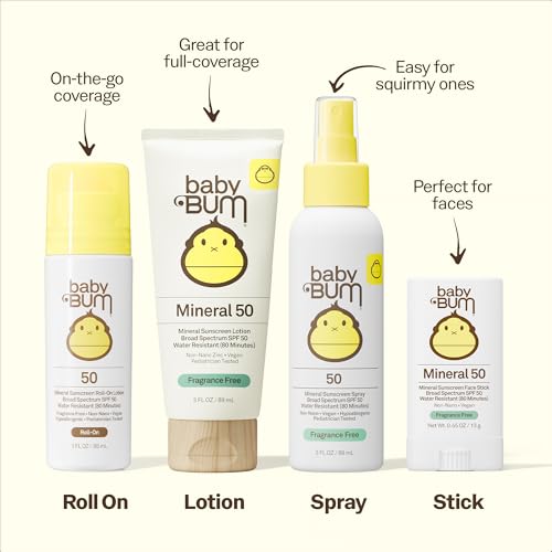 Baby Bum SPF 50 Sunscreen Lotion - Mineral UVA/UVB Face and Body Protection for Sensitive Skin - Hawaii 104 Act Compliant (Made without Octinoxate & Oxybenzone) - Travel Size - 3 oz