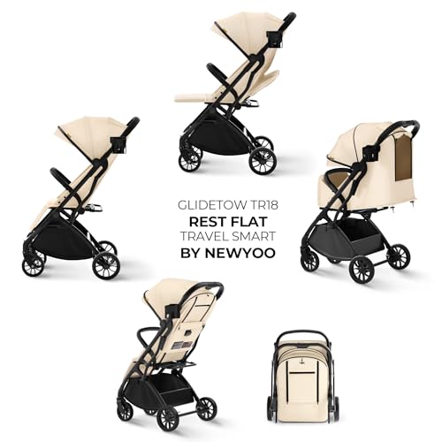 newyoo GlideTow TR18 Travel Stroller, Compact & Lightweight, Muted Olive | Newborn to toddler, foldable, self-standing design, 175° near-flat recline, large mesh window, trolley mode & UPF 50+ canopy