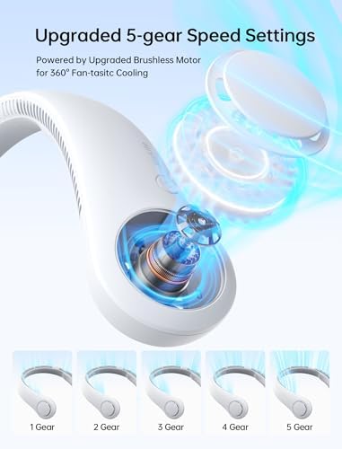 JISULIFE Portable Neck Fan, Hands-Free Bladeless, 5 Speeds, 4000 mAh
