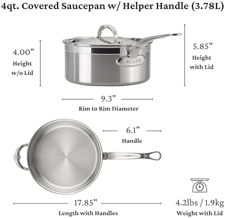 Hestan ProBond Forged - Professional Clad Stainless Steel Sauce Pan with Helper Handle, 4 Quart, Induction Compatible
