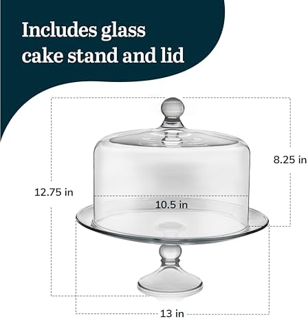 Libbey Selene 6-in-1 Domed Cake Stand, Unique Space Saving Glass Cake Stand with Dome, Multi-Purpose Dip Bowl To Serve Snacks and More