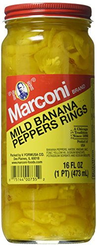 Marconi Mild Banana Pepper Rings | Sliced Pickled Peppers for Sandwiches, Pizza, Salads & More | 16oz