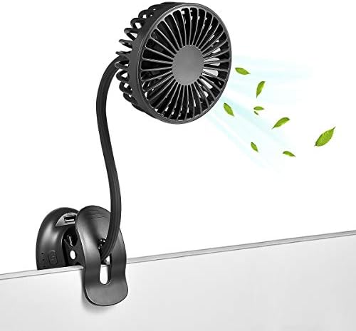 Clip On USB Mini Desk Fan with Emergency Power Bank, Battery Operated Rechargeable Portable Fan - Flexible Neck, 3 Speed Personal Cooling for Car