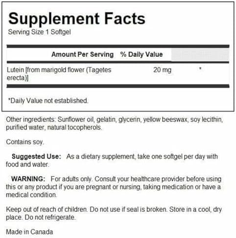 Swanson Lutein 20 Milligrams 60 Sgels | Delivers 20 mg of Lutein for Comprehensive Support of Healthy Vision and Defends Eye Tissues against Free