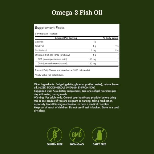 Swanson Omega-3 Fish Oil, 180 mg EPA + 120 mg DHA, 150 Softgels, Lemon | Heart, Brain, and Joint Support Supplement for Health-Conscious Adults, Provides Essential Fatty Acids EPA and DHA