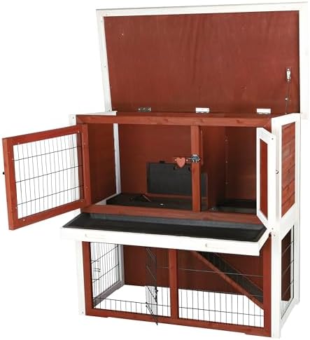 TRIXIE natura Outdoor Rabbit Hutch with Run - 2-Story Rabbit Cage with Non-Slip Ramp - Medium Elevated Small Animal House with Secure Playpen, Hinged Roof & Pull-Out Tray - in Brown