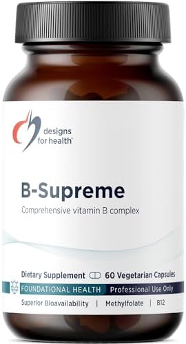 Designs for Health Vitamin B Supreme - B Complex Vitamins for Metabolism, Energy Support + Heart Health - Folate, Vitamin B12, Niacin, Biotin, Vitamin B6 + Thiamine B1 Supplement (60 Vegan Capsules)