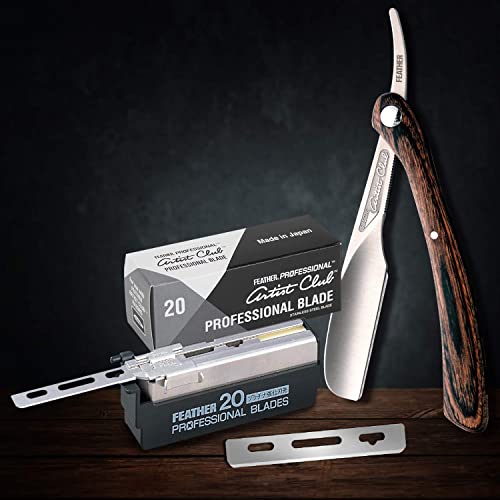 Feather Artist Club Professional Razor Blades - Single Straight Edge Replacement Blades for Full-Face Shaving, Beard Edging & Line-Ups - For Barbers & Men's Grooming - Made in Japan (20 Count)