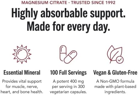 Olympian Labs Magnesium Citrate 400mg - 300 Capsules - Easy Absorbable, Supporting Healthy Bones, Healthy Heart and Calcium Absorption