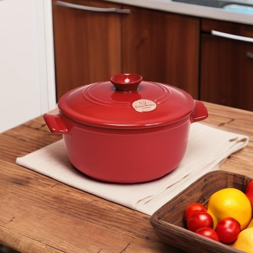 Emile Henry Flame Round Stewpot Dutch Oven, 5.5 Quart, Burgundy