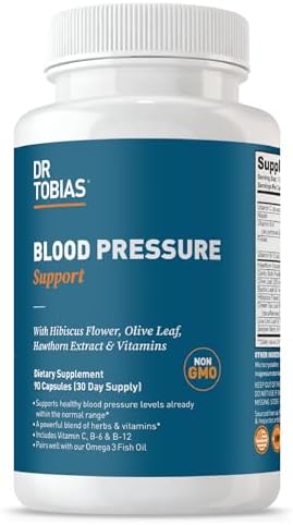 Dr. Tobias Blood Pressure Support Supplement 90 Capsules | Circulatory & Heart Health Support | Hawthorn + Hibiscus + Olive Leaf + Garlic | Vitamins