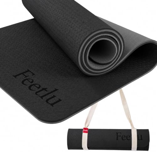 Extra Thick Yoga Mat with Carry Strap, 10mm Non-Slip Exercise Mat, 72 x 24 Inch Cushioned Workout Mat for Yoga, Pilates, Stretching & Floor Exercises