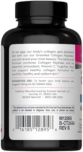 NeoCell Super Collagen with Vitamin C, 120ct Collagen Pills, Non-GMO, Grass Fed, Paleo Friendly, Gluten Free, Collagen Peptides Types 1 & 3 for Hair