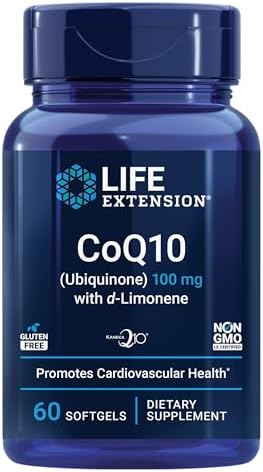 Life Extension CoQ10 (Ubiquinone) with d-Limonene – Heart Health, Fight General Fatigue, Better Absorption – Gluten-Free, Non-GMO – 60 Softgels