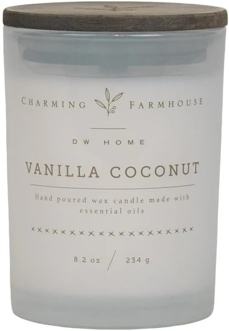 Charming Farmhouse by DW Home Vanilla Brûlée Scented Candle, 8 oz Wooden Wick Candle, Vanilla Bean, Toffee & Toasted Marshmallow Fragrance, Up to 40H Burn Time