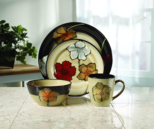 Pfaltzgraff Painted Poppies 16-Piece Stoneware Dinnerware Set, Service for 4, Dinner Plates, Salad Plates, Bowls and Mugs