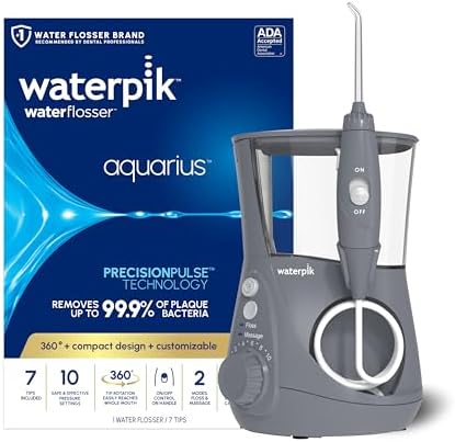 Waterpik Aquarius Countertop Water Flosser with 10 Settings, 7 Tips, White | For Daily Home Gum Health, Dental Braces, Implants, Teeth Cleaning, Multiple Users, ADA Accepted WP-660 Packaging May Vary