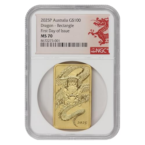 2025 1 oz Australian Gold Dragon Bar MS-70 $100 NGC MS70