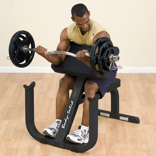 Body-Solid (GPCB329B) Preacher Curl Bench - Adjustable Arm Curl Bench for Bicep Workouts, High Tensile Strength