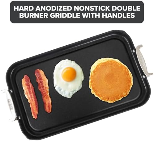 Viking Nonstick Double Burner Griddle, 19 x 11 Inch Hard Anodized Kitchen Grill Pan with Handles, Oven Safe, Works on Gas, Ceramic