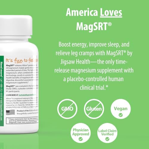 Jigsaw Health MagSRT | Magnesium Supplement with Vitamin B6, Folate & B12 | 240 Tablets | 60 Servings