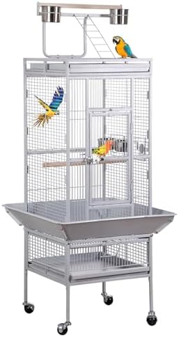 Nova Microdermabrasion 68-Inch Height Wrought Iron Standing Large Play Top Bird Cage for African Grey Small Quaker Parrot Cockatiel Sun Parakeet Green Cheek Conure Dove Budgie Lovebird