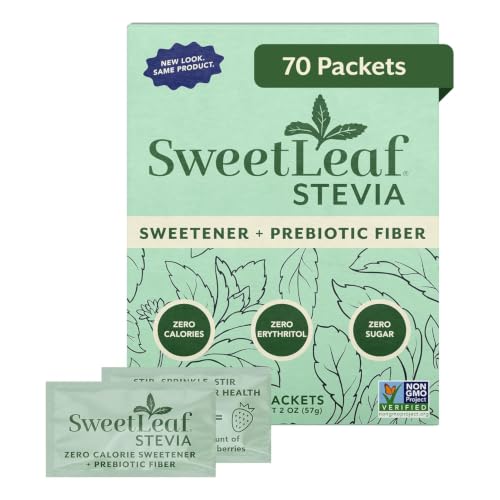 SweetLeaf Stevia Powder Sweetener, Sugar Free - 70 Packets (2 Pack) | Zero Calorie Sweetener No Erythritol, Stevia Leaf Extract, Natural Sugar Substitute for Coffee & Baking, Prebiotic Fiber