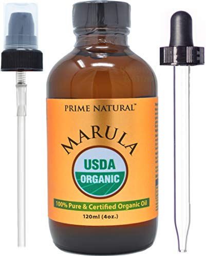 PRIME NATURAL Organic Marula Oil, Pure, Cold Pressed, USDA Certified - 4oz