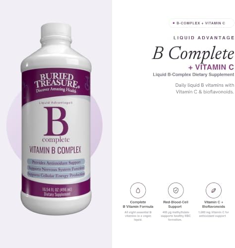 Buried Treasure B Complete - 16 Fl oz, All 8 B Vitamins with Methylated B12 & Methylfolate, Biotin, B1, B2, B6, Antioxidant Support