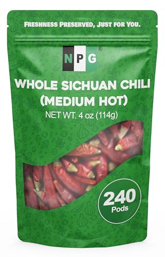 NPG Sichuan Dried Red Chili Peppers 4 Oz, Mild Hot, Whole Chili Peppers