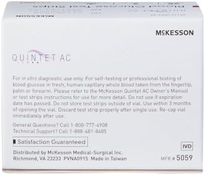 McKesson Quintet AC Blood Glucose Test Strips, 1 pk | Auto Coding, Noble Electrode Strips, for Self-Testing