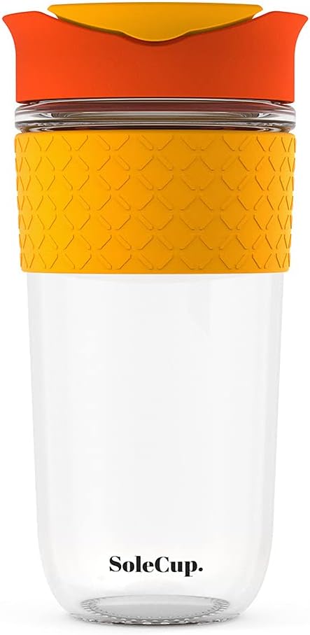 Large Travel Mug - Reusable Glass Coffee Mug - 18oz/530ml BPA-Free Hot Drink Travel Mug with Lid & Silicone Band (Black, 18oz)