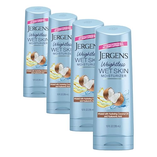 Jergens Wet Skin Body Lotion with Coconut Oil, In Shower Lotion for Dry Skin, Fast-Absorbing, Non-Sticky, Dermatologist Tested, 10 Ounce