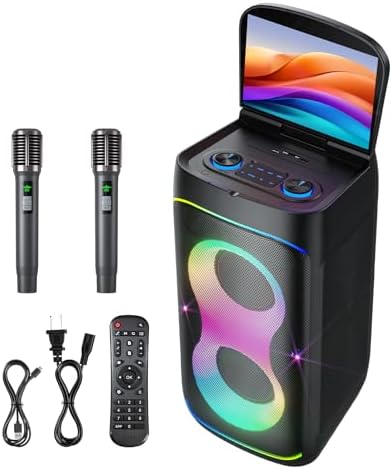 Smart Karaoke Machine with 10.1 Inch Screen, with Lyrics Display, Build-in Karaoke APP, 300W Powerful Speaker, 2 Wireless Microphones