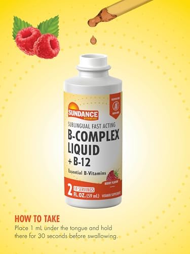 Sundance Sublingual Vitamin B Complex | 2 Fluid Ounces | with B-12 | Berry Flavor | Vegetarian, Non-GMO, and Gluten Free Supplement