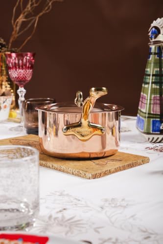 Mauviel M'Heritage 150 B 1.5mm Polished Copper & Stainless Steel Sauce Pan With Lid, And Brass Handles, 1.9-qt, Made in France