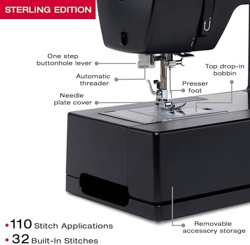 SINGER® 4432 (Grey) High Speed Heavy Duty Sewing Machine + Accessory Kit | 32 stitches deliver 110 applications, 50% more power for thick fabrics, 1100 per minute capacity, 1-step buttonhole design