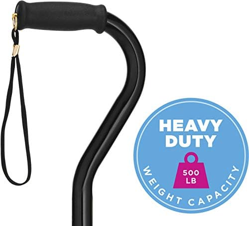 NOVA Heavy Duty Walking Cane with Offset Handle, 500 lb. Weight Capacity, Bariatric & Lightweight Adjustable Walking Stick with Carrying Strap, Black