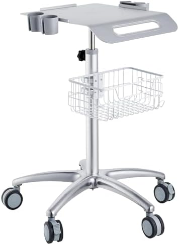 VEVOR Medical Trolley with Wheels - Height Adjustable Gas Lift, Large Tabletop 19"×17", Stainless Steel Rolling Laptop Cart with Storage Basket