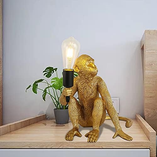 Resin Hemp Rope Monkey Table Light Retro Edison Monkey Desk Resin Sitting Monkey Lighting Fixture E27 for Dining Living Room Bedroom Bar Cafe