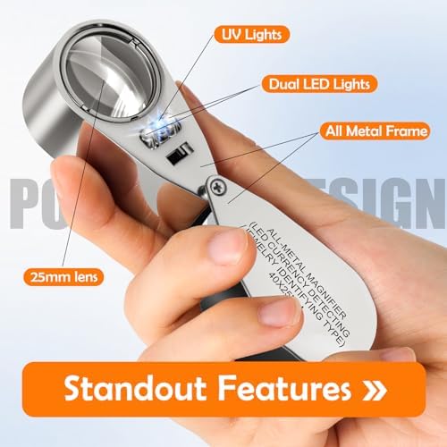 Leffis 40X Jewelers Loupe Magnifier LED/UV Illuminated Magnifying Glasses